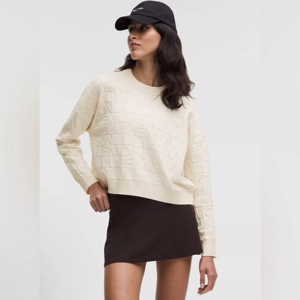 Lululemon Athletica Jacquard Cotton Blend Cream Crew Neck Sweater Size Medium - Picture 11 of 11